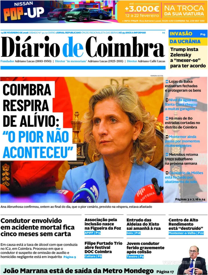 Capa Di�rio de Coimbra - 2026-02-14