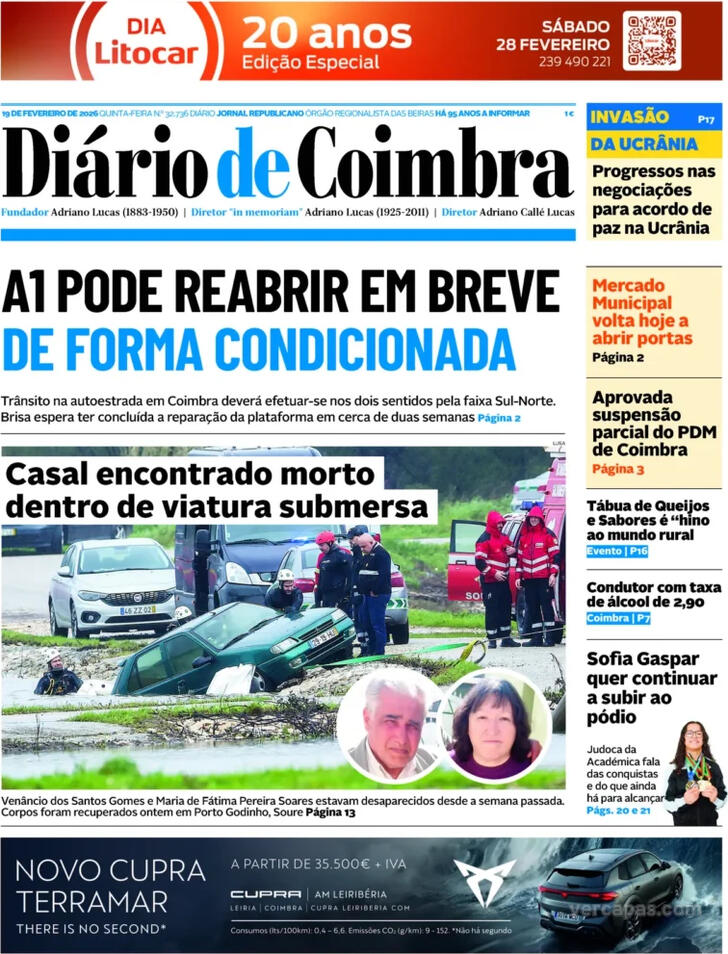 Capa Di�rio de Coimbra - 2026-02-19