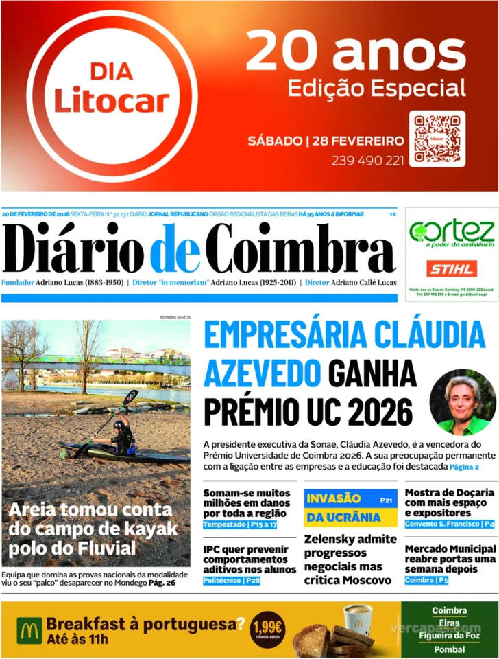 Capa Di�rio de Coimbra - 2026-02-20