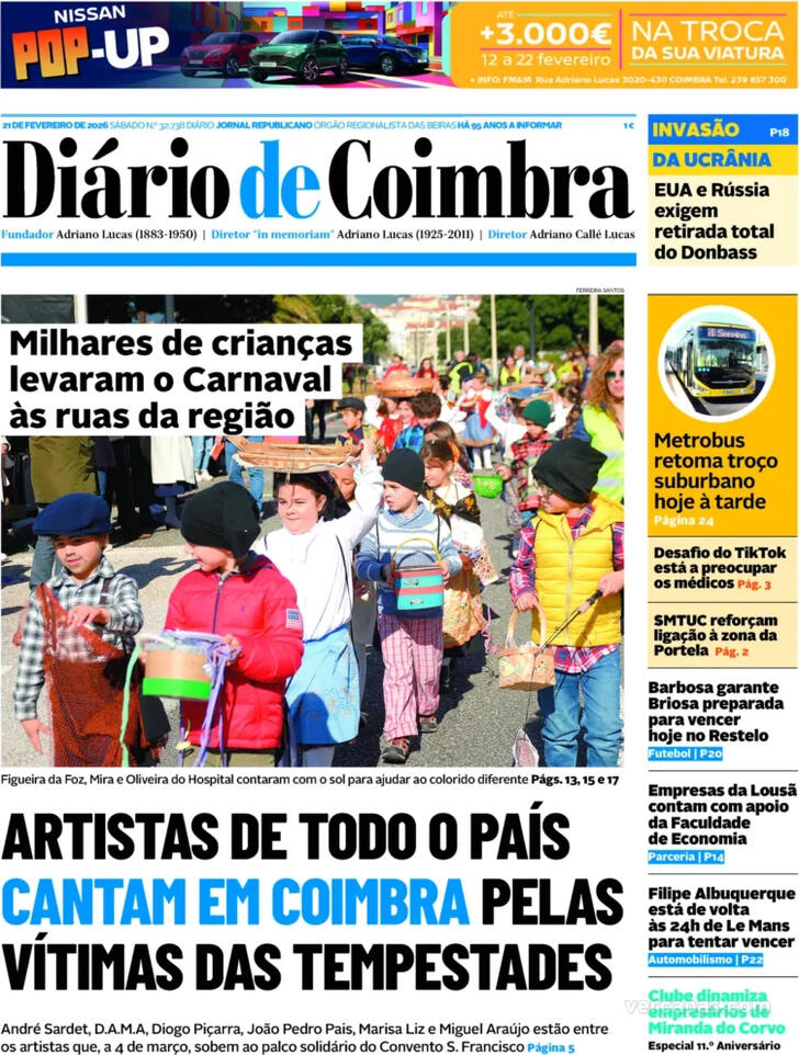 Capa Di�rio de Coimbra - 2026-02-21