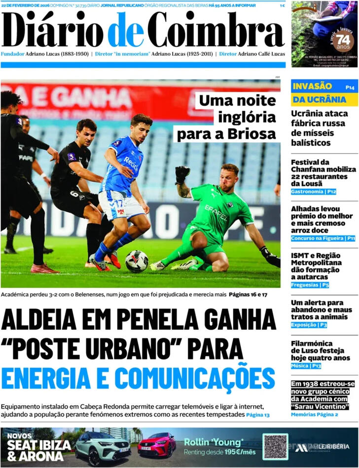 Capa Di�rio de Coimbra - 2026-02-22