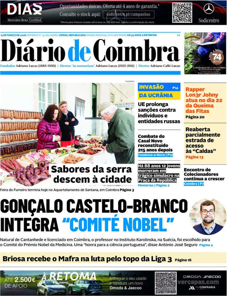 Capa Di�rio de Coimbra - 2026-03-15