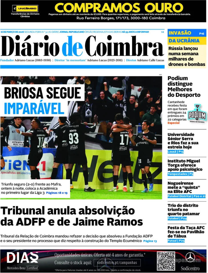 Capa Di�rio de Coimbra - 2026-03-16