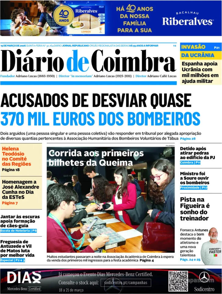 Capa Di�rio de Coimbra - 2026-03-19