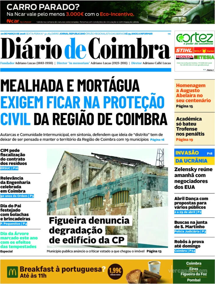 Capa Di�rio de Coimbra - 2026-03-20