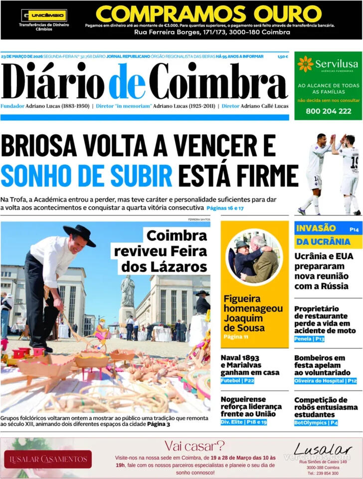 Capa Di�rio de Coimbra - 2026-03-23