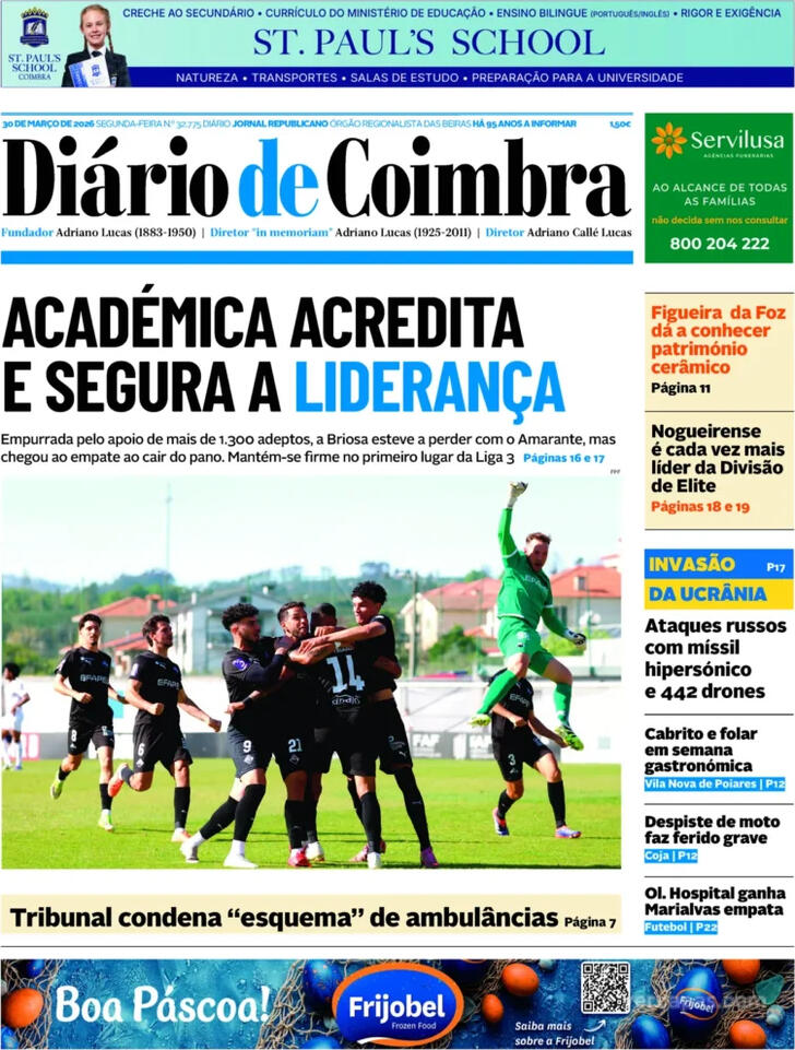Capa Di�rio de Coimbra - 2026-03-30