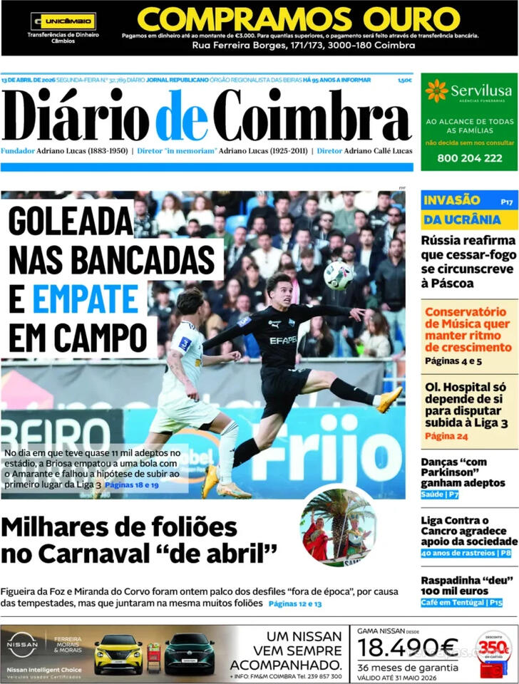 Capa Di�rio de Coimbra - 2026-04-13