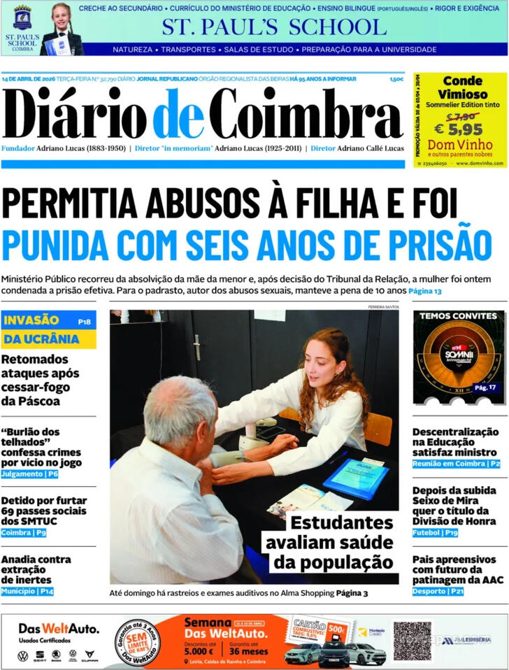 Capa Di�rio de Coimbra - 2026-04-14