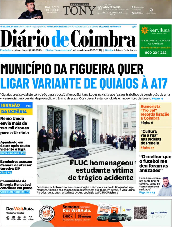 Capa Di�rio de Coimbra - 2026-04-16