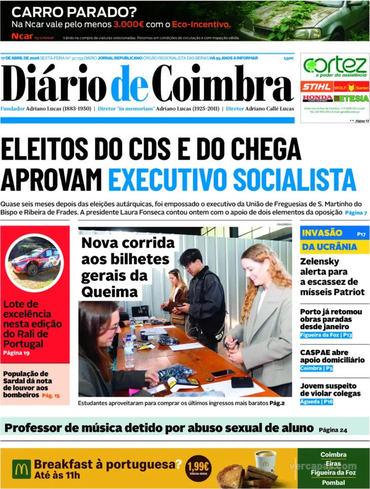 Capa Di�rio de Coimbra - 2026-04-17