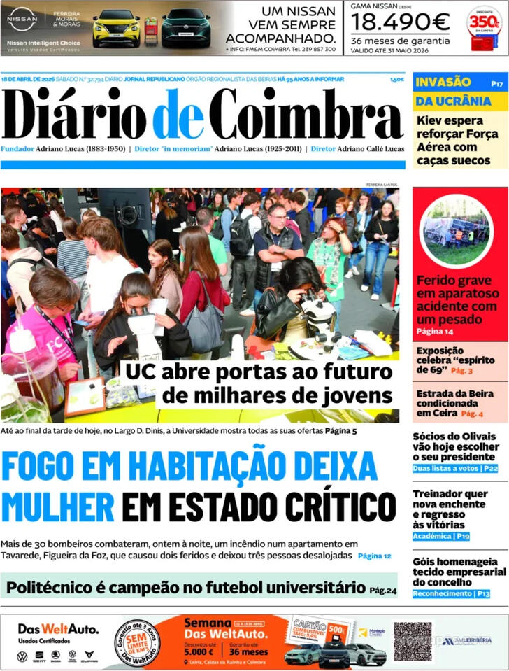 Capa Di�rio de Coimbra - 2026-04-18