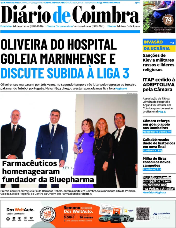 Capa Di�rio de Coimbra - 2026-04-19