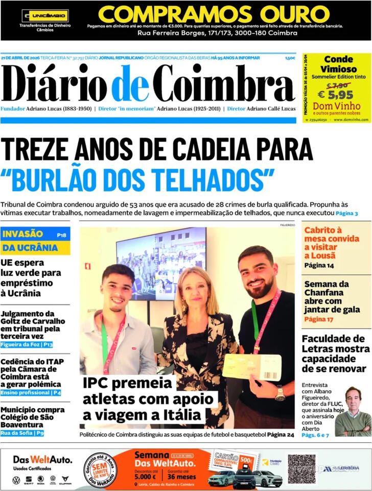 Capa Di�rio de Coimbra - 2026-04-21
