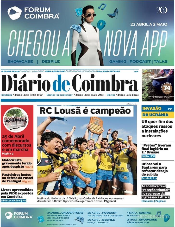 Capa Di�rio de Coimbra - 2026-04-26