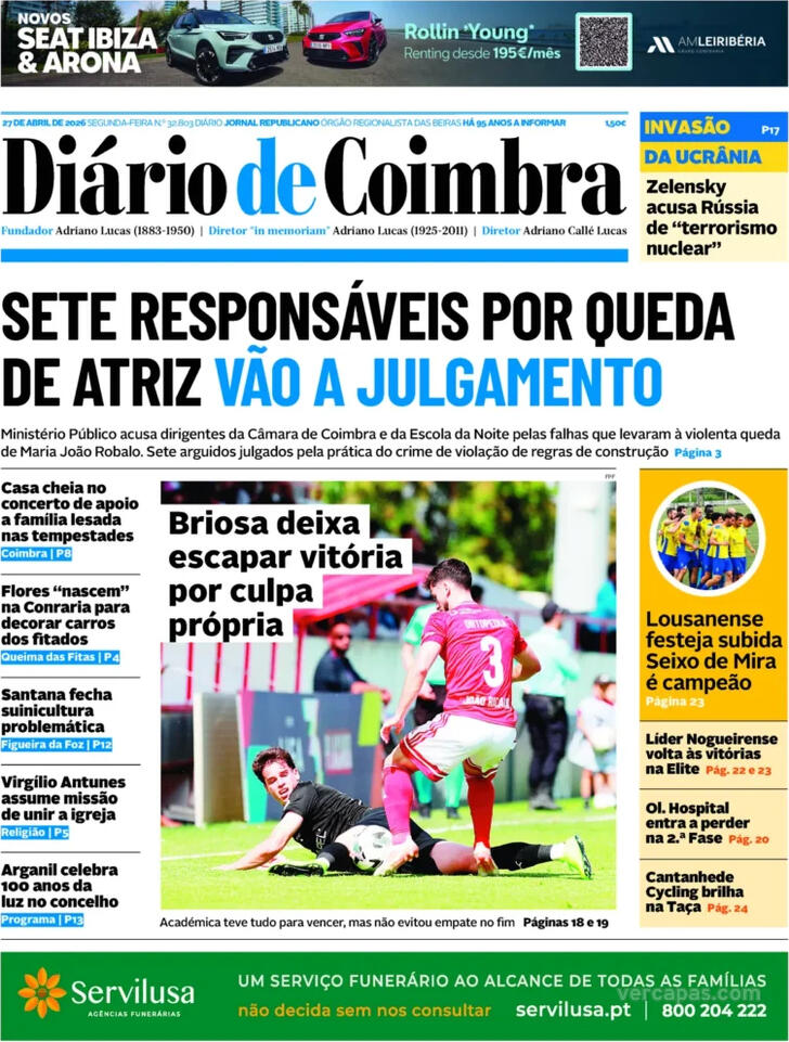 Capa Di�rio de Coimbra - 2026-04-27