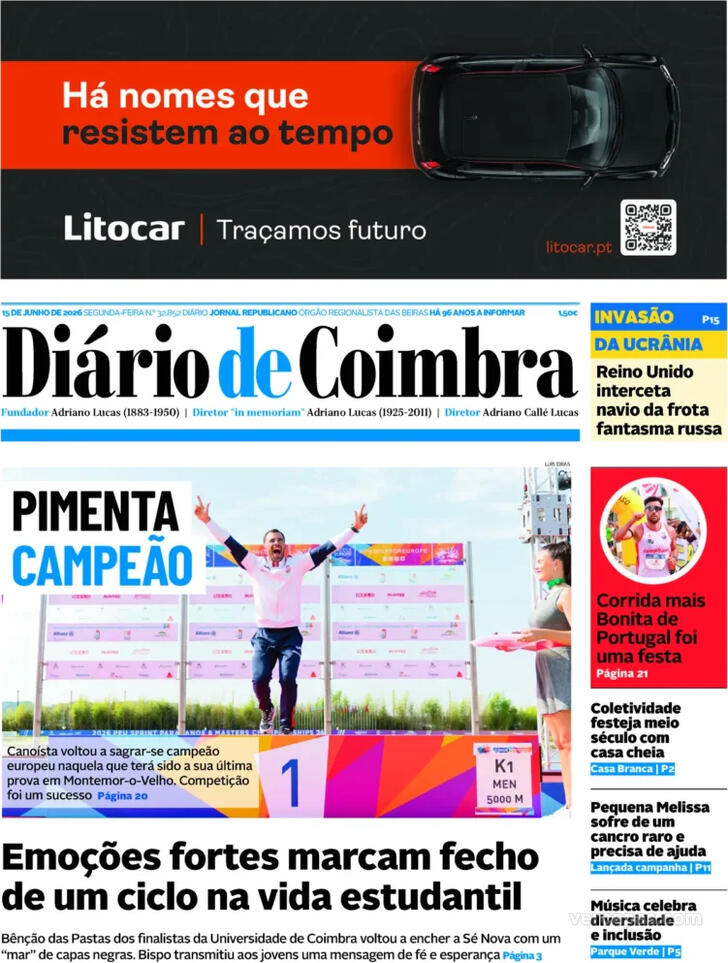 Capa Di�rio de Coimbra - 2026-06-15