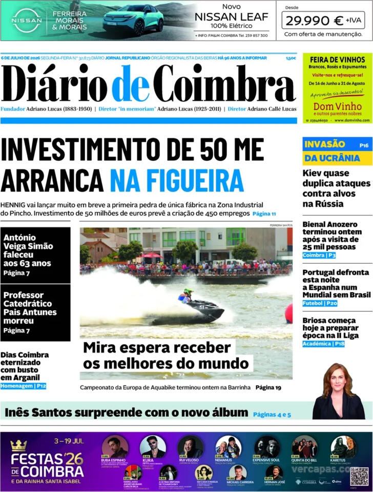 Capa Di�rio de Coimbra - 2026-07-06