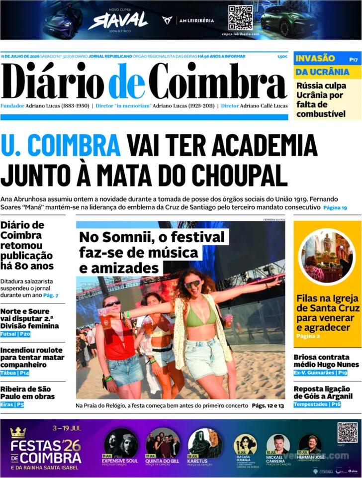 Capa Di�rio de Coimbra - 2026-07-11