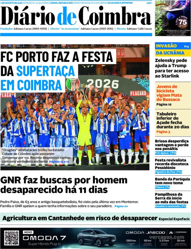 Capa Di�rio de Coimbra - 2026-08-02