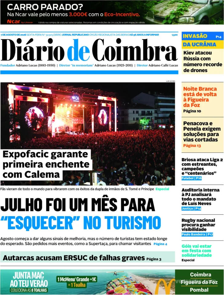 Capa Di�rio de Coimbra - 2026-08-06