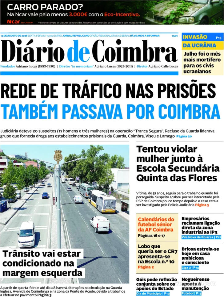 Capa Di�rio de Coimbra - 2026-08-14