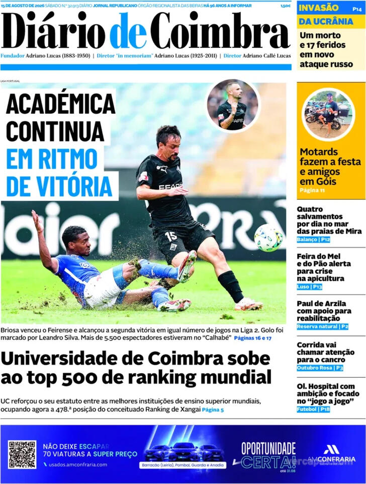 Capa Di�rio de Coimbra - 2026-08-15