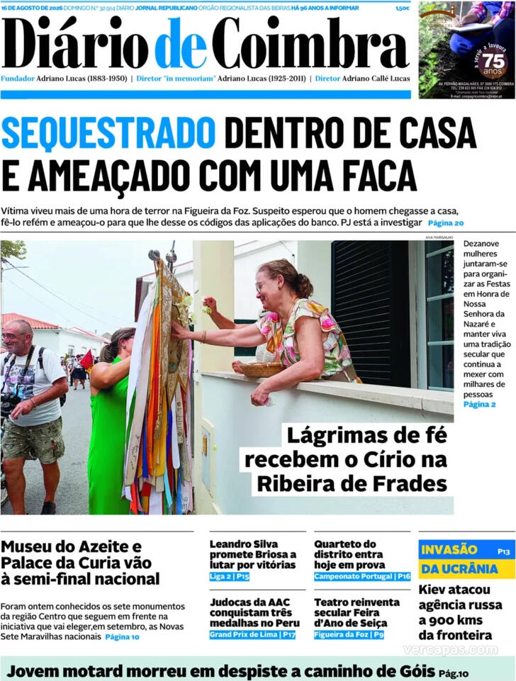 Capa Di�rio de Coimbra - 2026-08-16