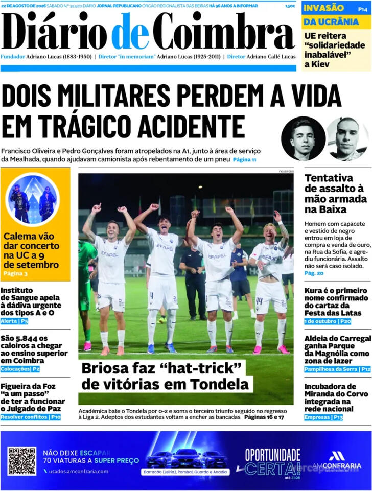 Capa Di�rio de Coimbra - 2026-08-22