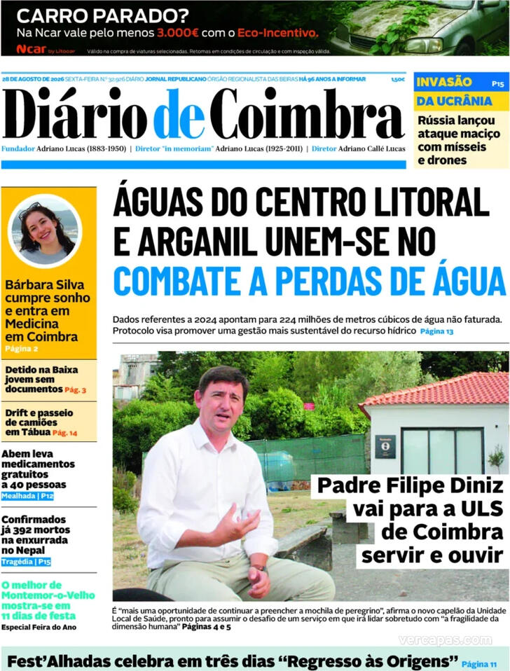 Capa Di�rio de Coimbra - 2026-08-28