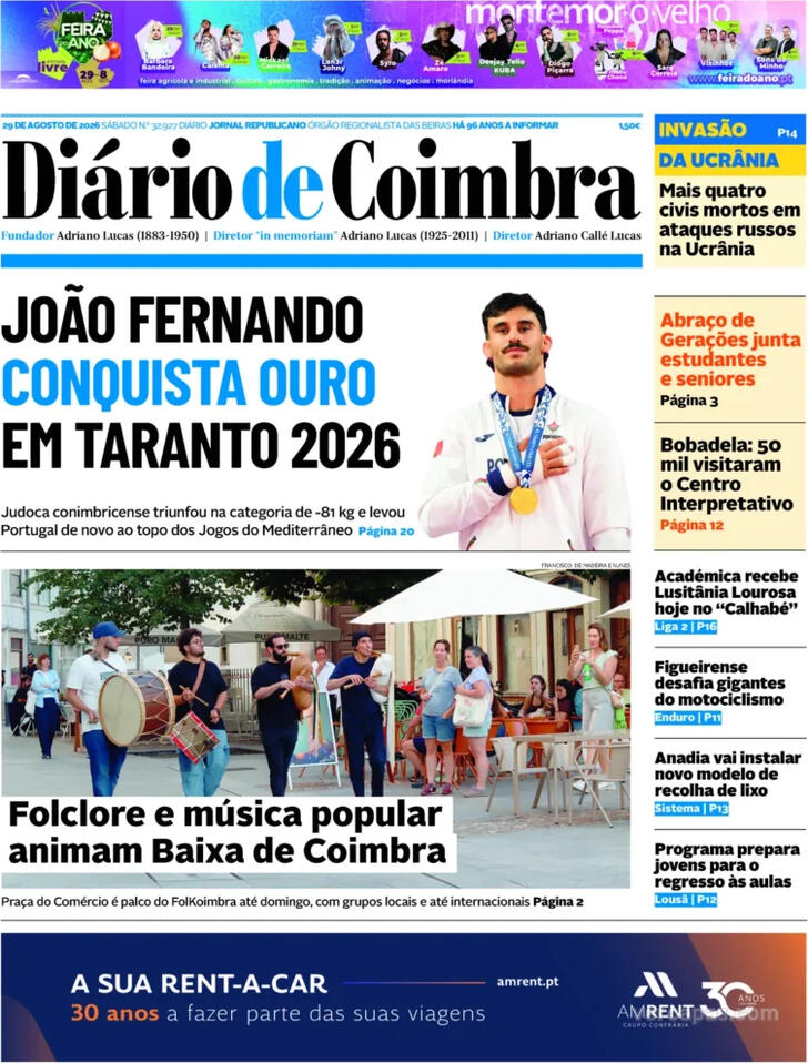 Capa Di�rio de Coimbra - 2026-08-29