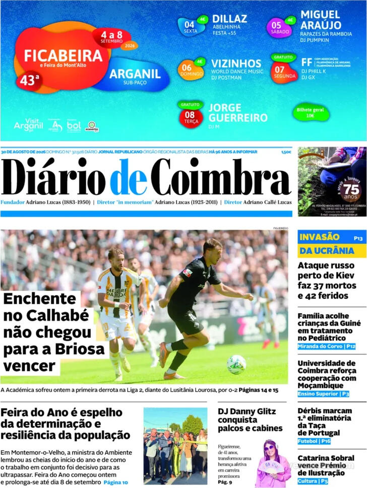 Capa Di�rio de Coimbra - 2026-08-30