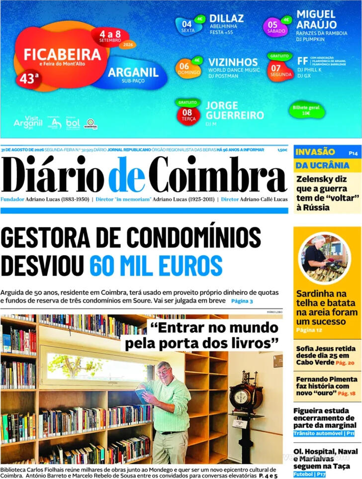 Capa Di�rio de Coimbra - 2026-08-31