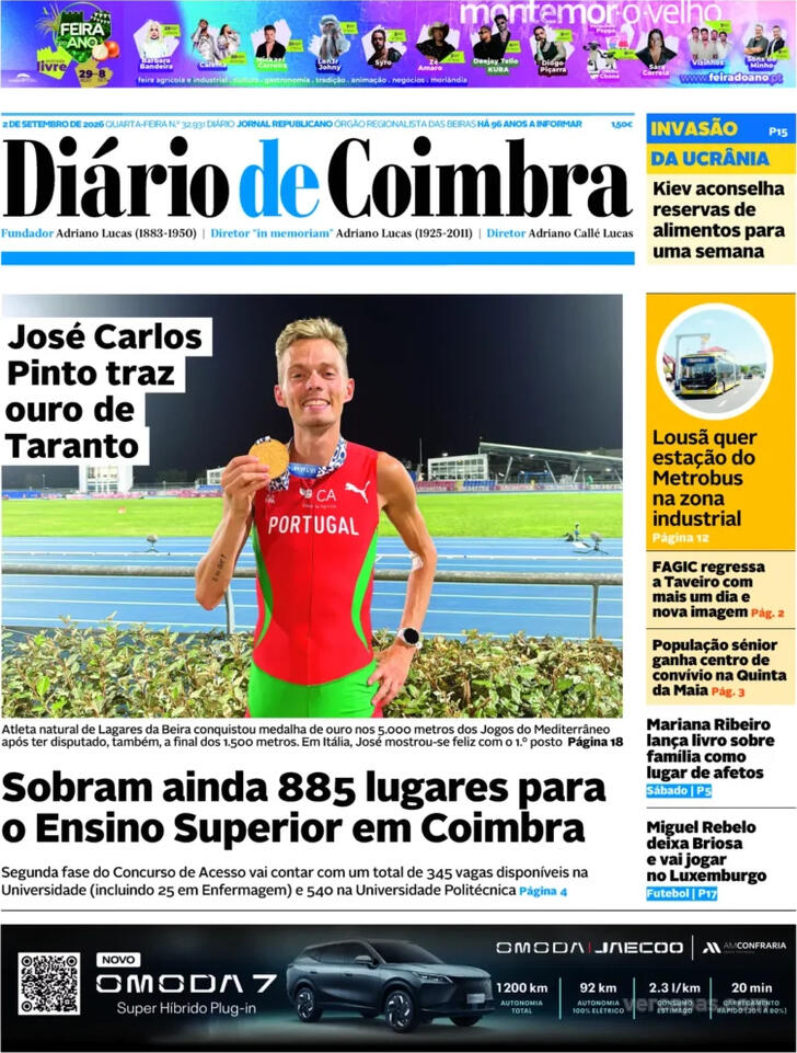 Capa Di�rio de Coimbra - 2026-09-02