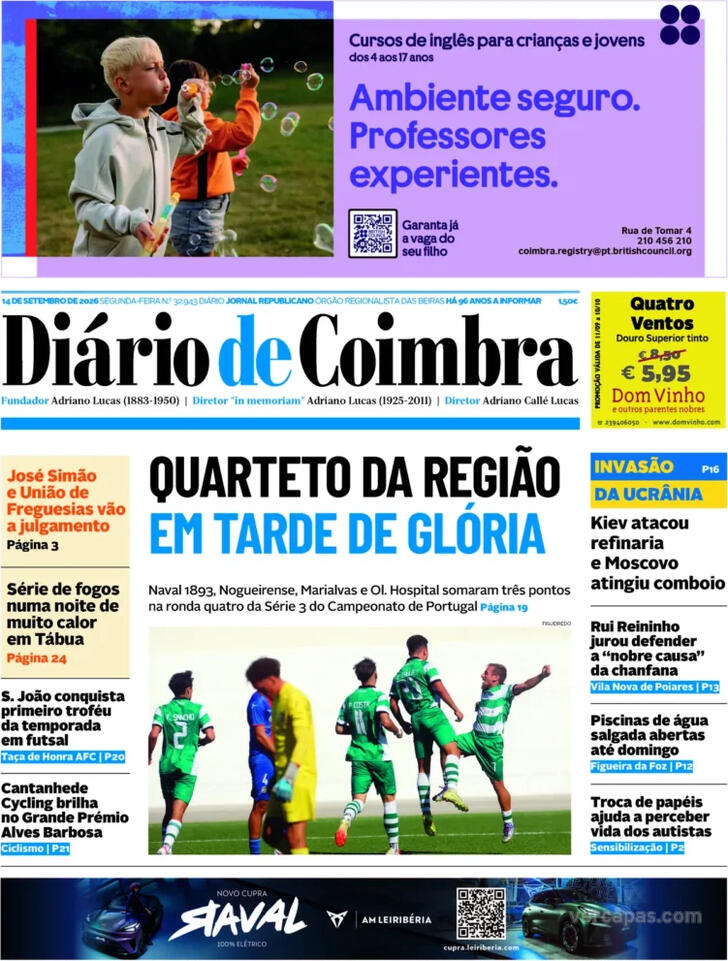 Capa Di�rio de Coimbra - 2026-09-14