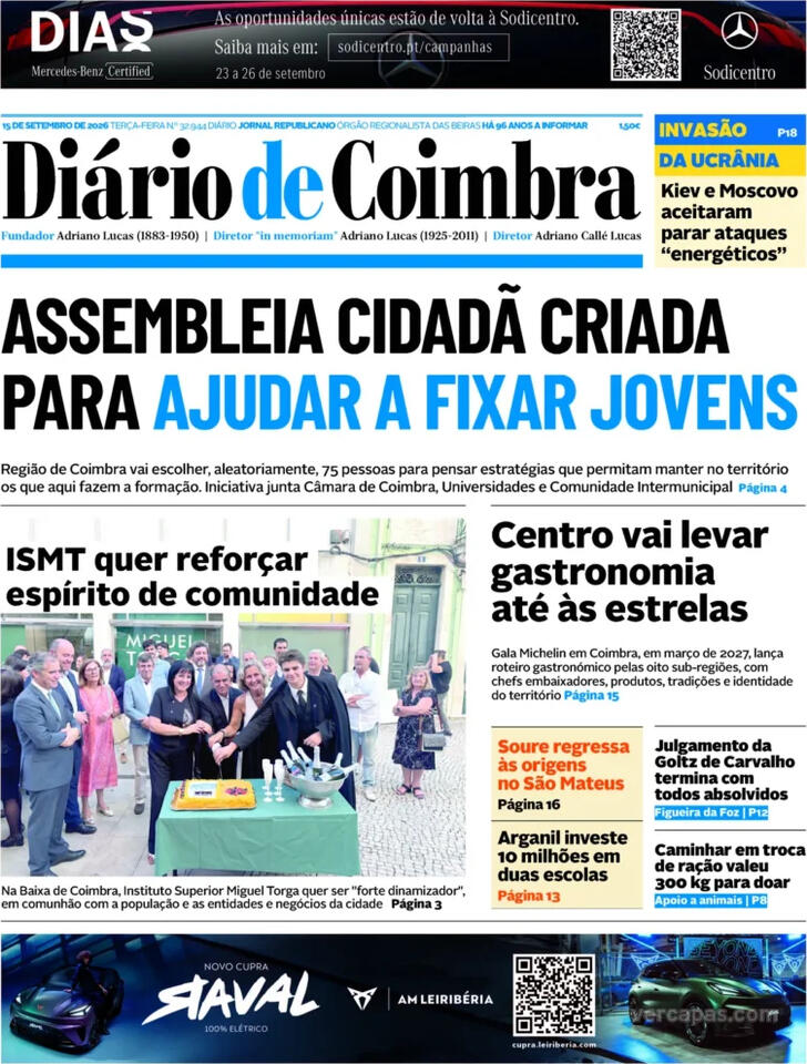 Capa Di�rio de Coimbra - 2026-09-15