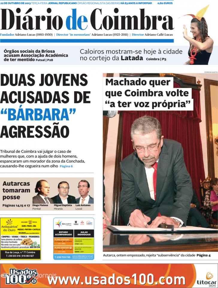 Capa Dirio de Coimbra - 2013-10-22