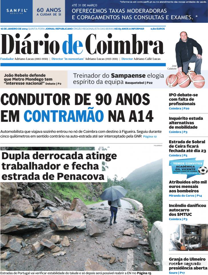 Capa Dirio de Coimbra - 2014-01-09