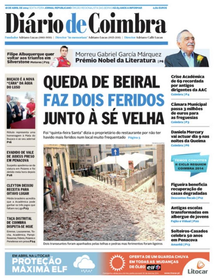 Capa Dirio de Coimbra - 2014-04-18