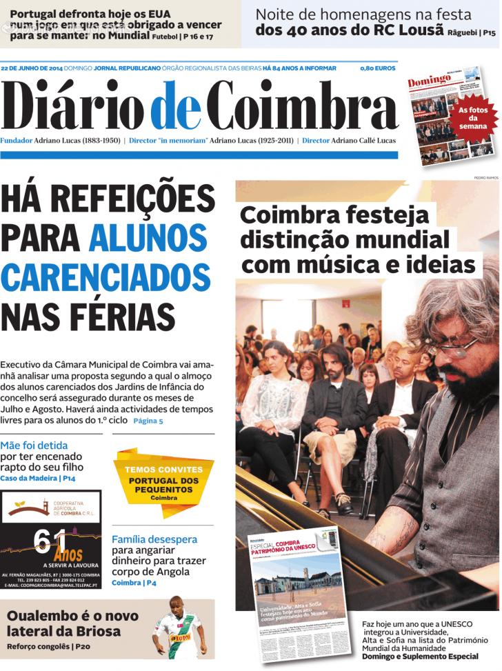 Capa Dirio de Coimbra - 2014-06-22
