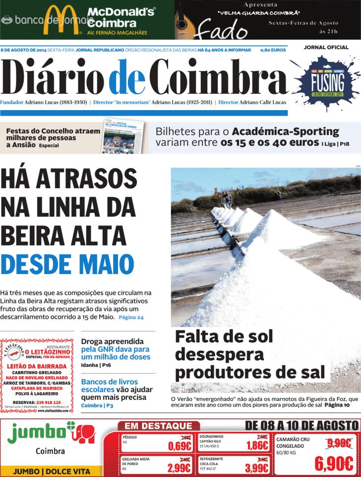 Capa Dirio de Coimbra - 2014-08-08