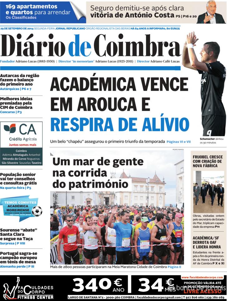 Capa Dirio de Coimbra - 2014-09-29
