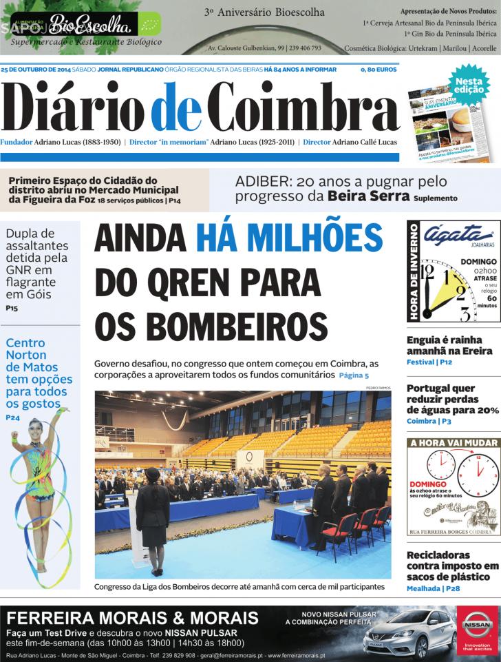 Capa Dirio de Coimbra - 2014-10-25
