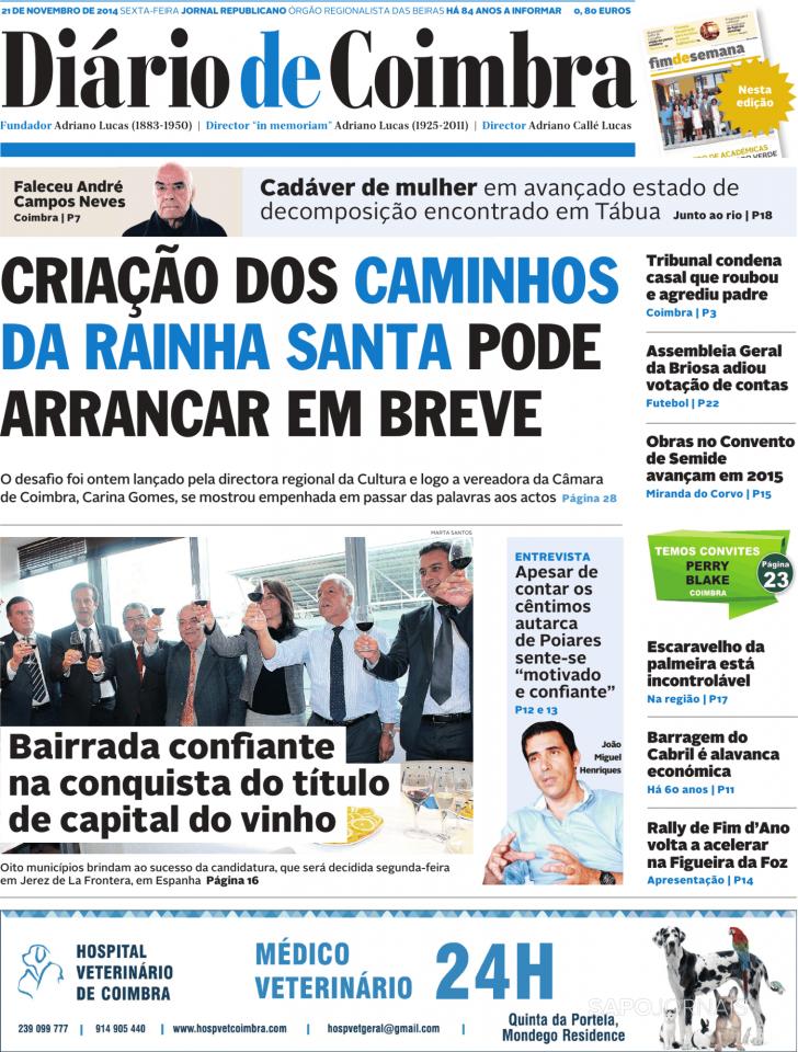 Capa Dirio de Coimbra - 2014-11-21