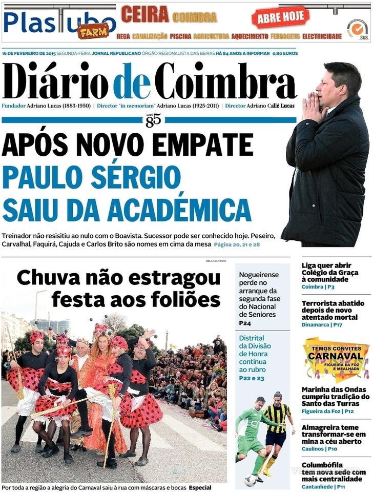 Capa Dirio de Coimbra - 2015-02-16