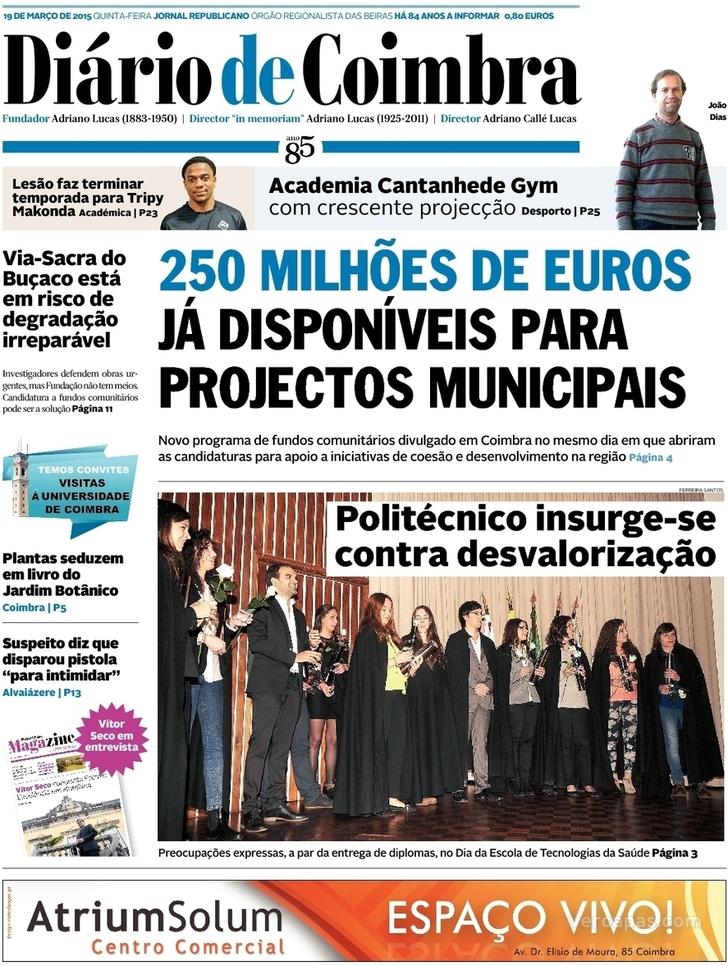 Capa Dirio de Coimbra - 2015-03-19