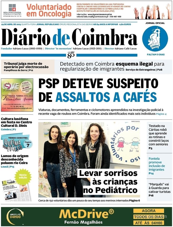 Capa Dirio de Coimbra - 2015-04-29