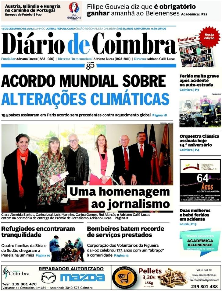 Capa Dirio de Coimbra - 2015-12-13