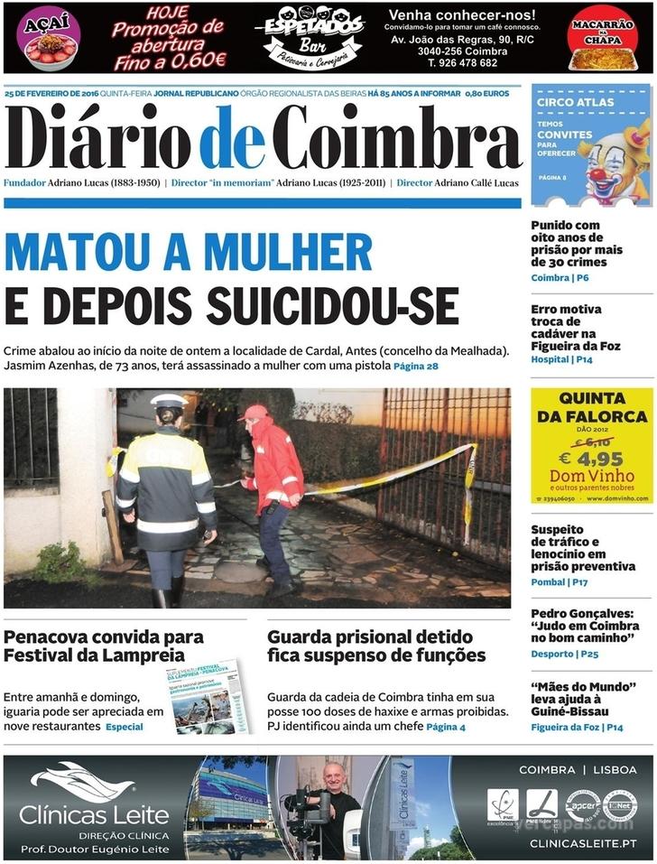Capa Dirio de Coimbra - 2016-02-25