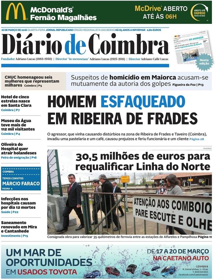 Capa Dirio de Coimbra - 2016-03-16